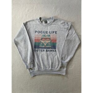 Gildan Mens Small Sweatshirt Gray Pogue Life Outer Banks Graphic Crewneck VW Van